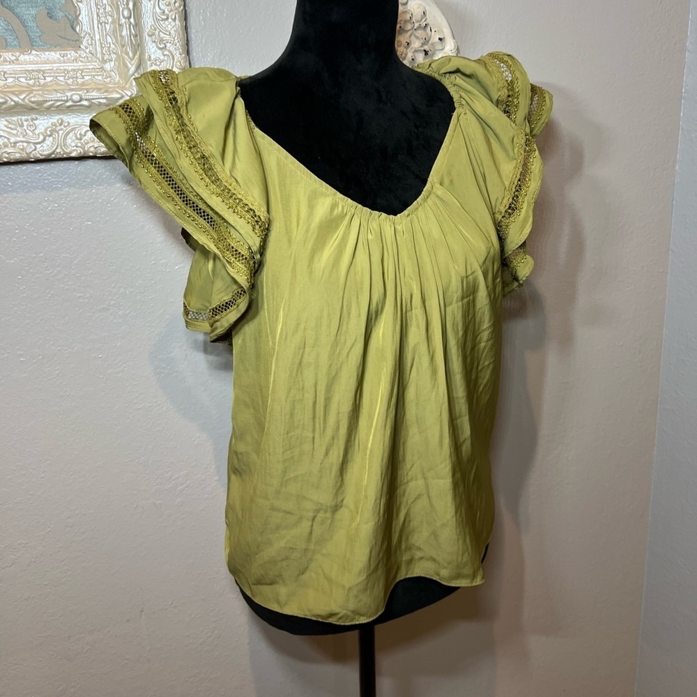 Philosophy Olive Green Ruffle Top